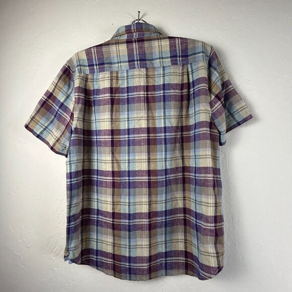 Tommy Bahama Button Up Shirt Mens Medium Purple Plaid Short Sleeve Linen Blend - Picture 2 of 7